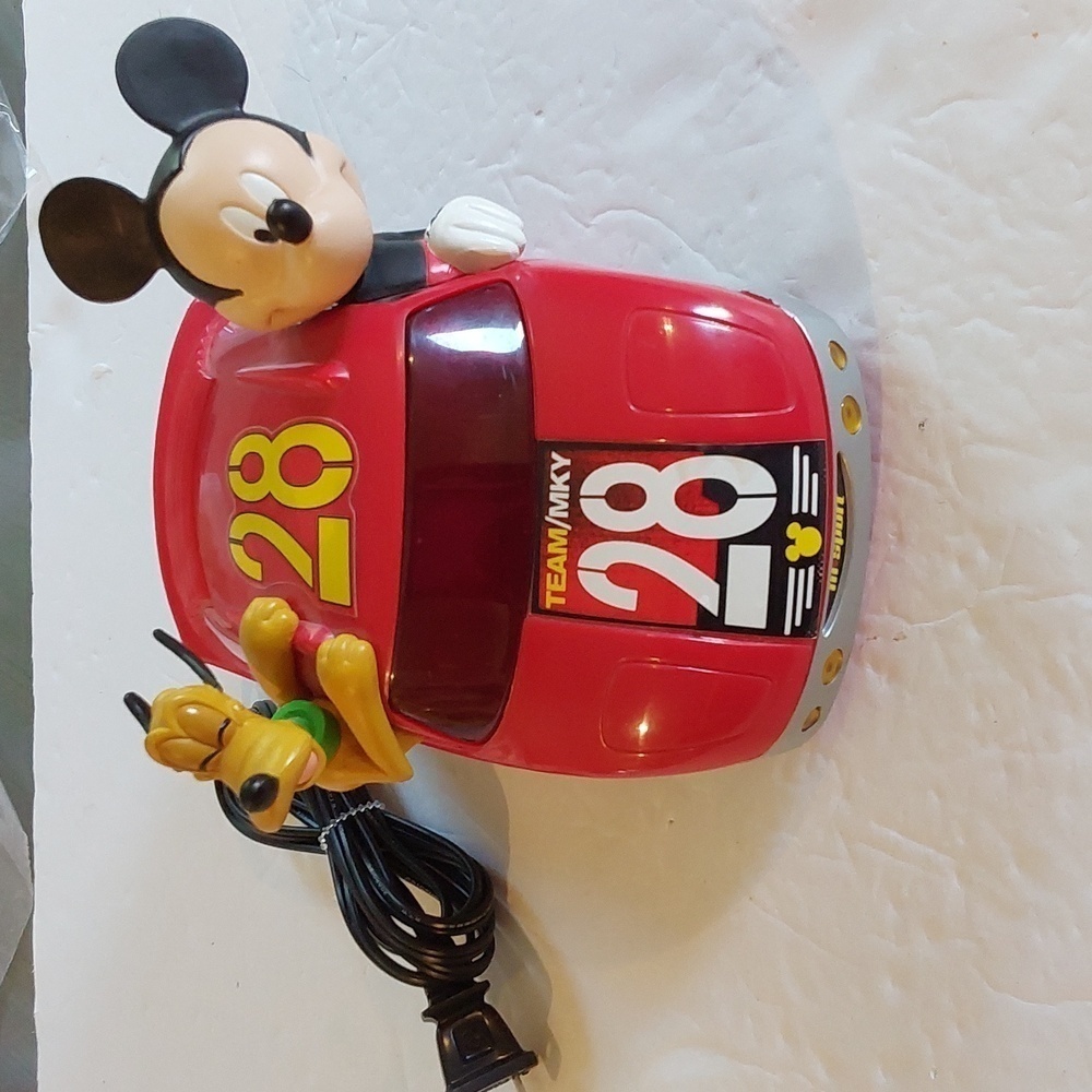 Vintage | Mickey Mouse & Pluto Digital Alarm Clock Red 28 Racing Car READ